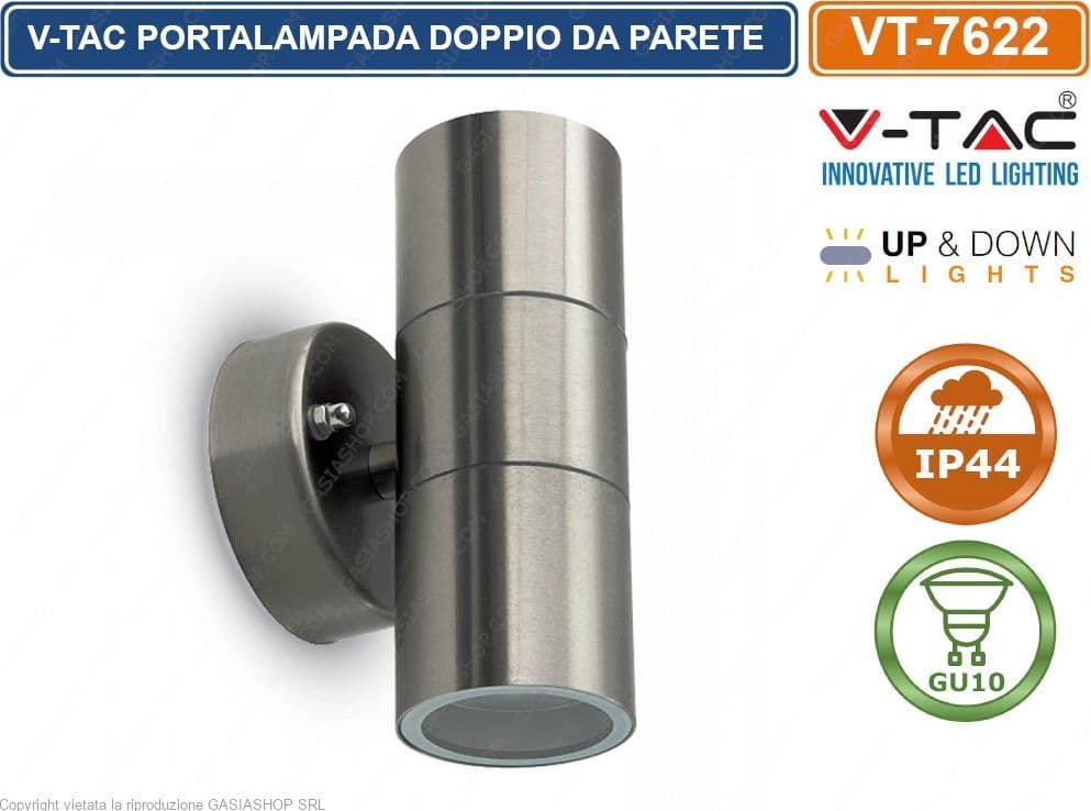 V-TAC VT-7622 PORTALAMPADA DOPPIO WALL LIGHT DA MURO PER 2 LAMPADINE GU10 DA ESTERNO IP44 - SKU 7500 - 2