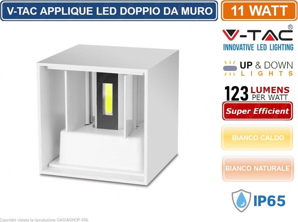 V-TAC VT-759-12 LAMPADA LED DA MURO 11W WALL LIGHT BIANCA CON DOPPIO LED SMD APPLIQUE IP65 - SKU 218527 / 218528 - 2