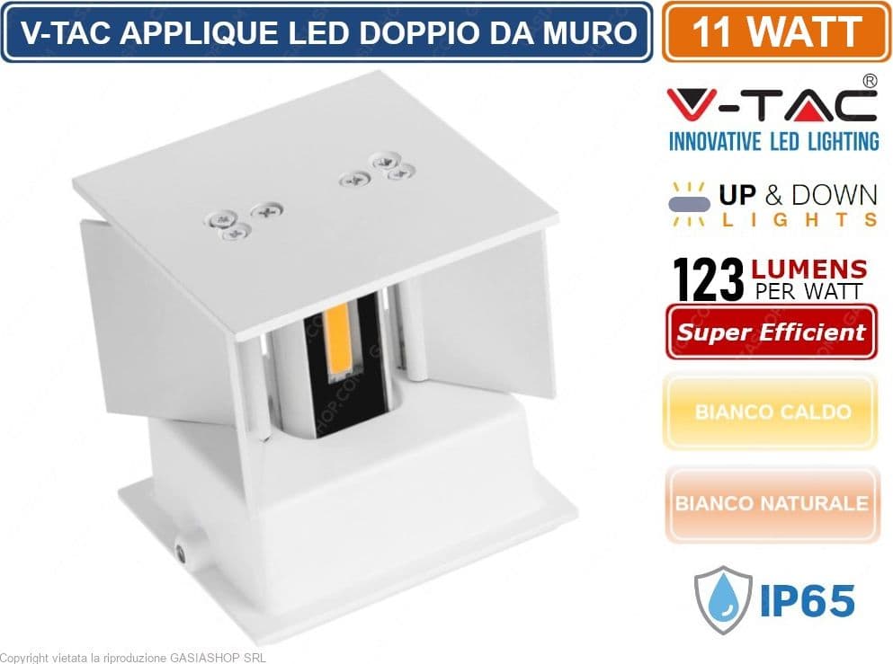 V-TAC VT-759-12 LAMPADA LED DA MURO 11W WALL LIGHT BIANCA CON DOPPIO LED SMD APPLIQUE IP65 - SKU 218527 / 218528 - 3