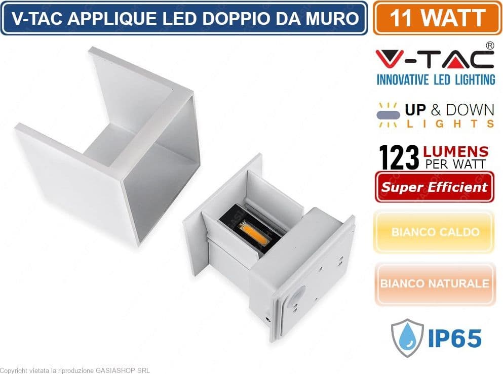 V-TAC VT-759-12 LAMPADA LED DA MURO 11W WALL LIGHT BIANCA CON DOPPIO LED SMD APPLIQUE IP65 - SKU 218527 / 218528 - 4
