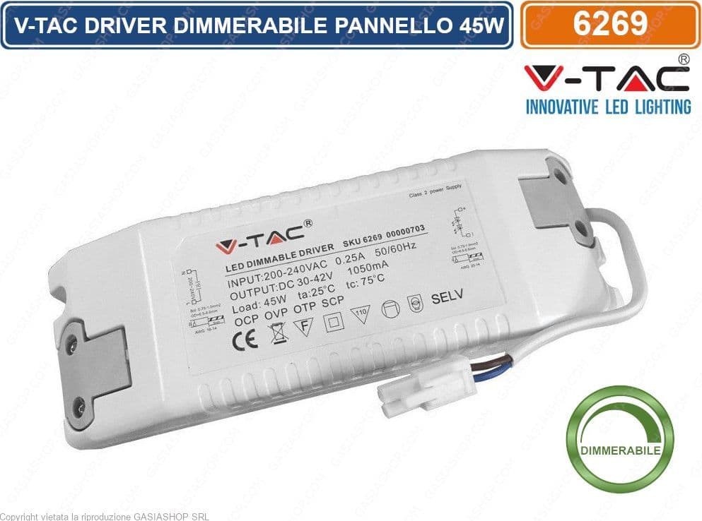 V-TAC DRIVER DIMMERABILE PER PANNELLI LED 45W - SKU 6269 - 2