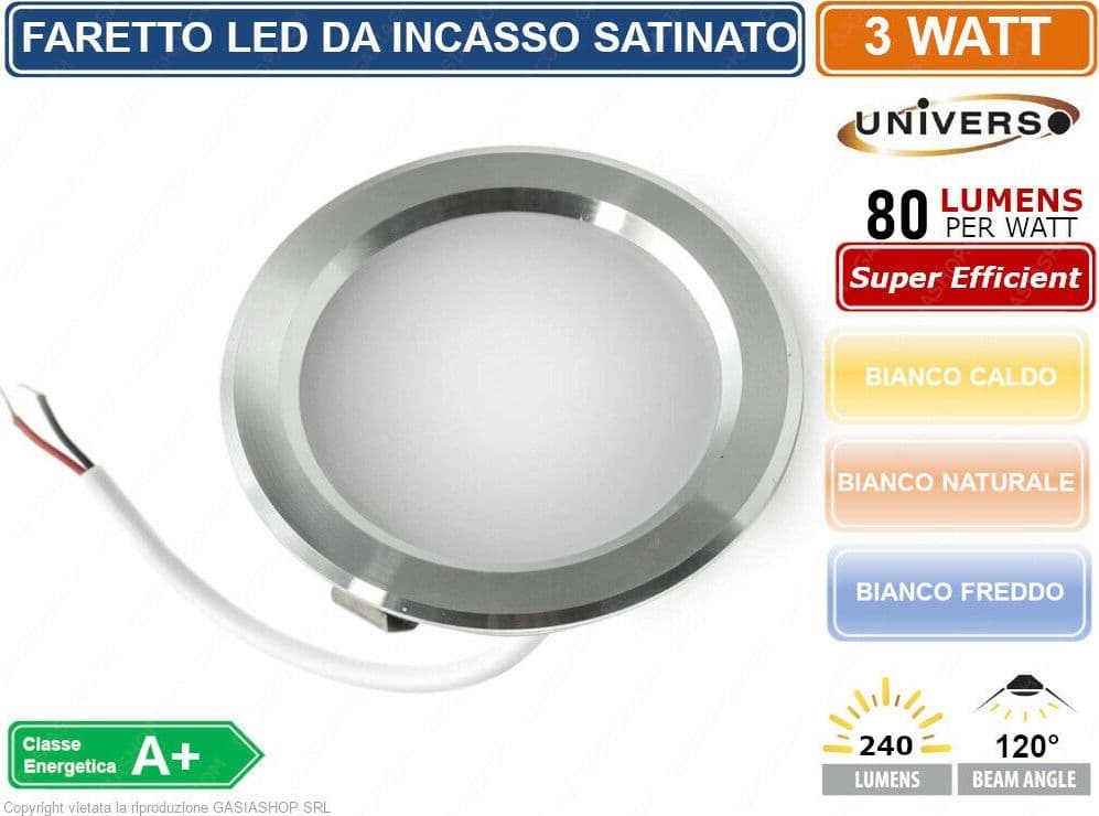 FARETTO LED ROTONDO ULTRA SLIM 3W DA INCASSO 240LM BIANCO CALDO NATURALE FREDDO - 2