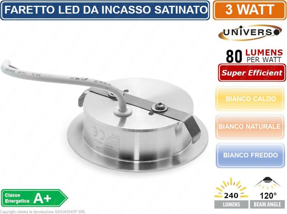 FARETTO LED ROTONDO ULTRA SLIM 3W DA INCASSO 240LM BIANCO CALDO NATURALE FREDDO - 4