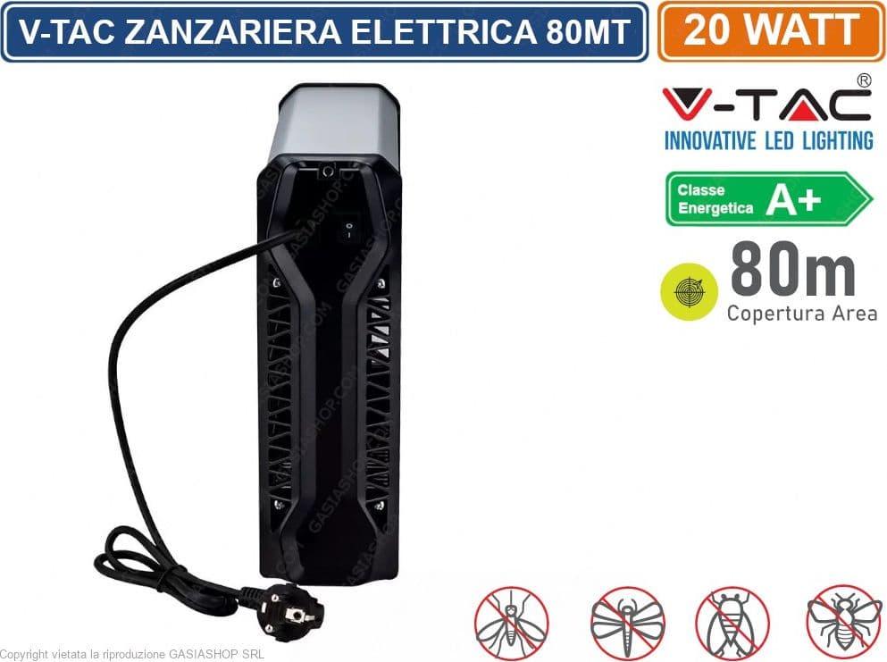 V-TAC VT-3220 ZANZARIERA ELETTRICA INSECT KILLER LAMPADA UV 20W LUCE BLU ATTIRA ED ELIMINA INSETTI - SKU 11180 - 3