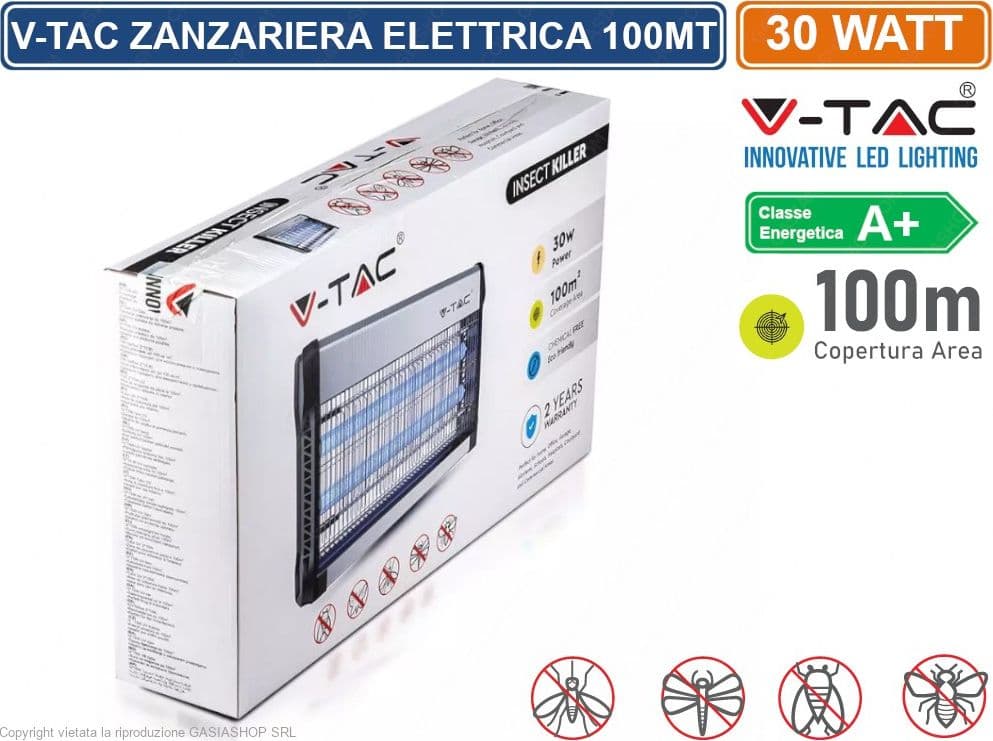 V-TAC VT-3230 ZANZARIERA ELETTRICA INSECT KILLER LAMPADA UV 30W LUCE BLU ATTIRA ED ELIMINA INSETTI - SKU 11181 - 2