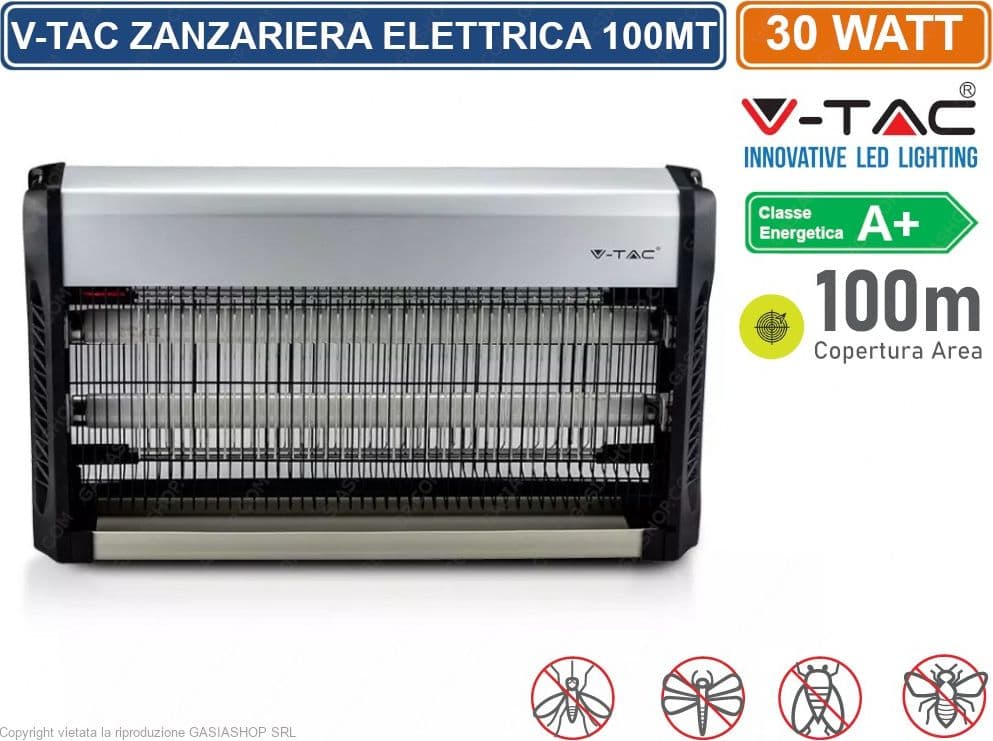 V-TAC VT-3230 ZANZARIERA ELETTRICA INSECT KILLER LAMPADA UV 30W LUCE BLU ATTIRA ED ELIMINA INSETTI - SKU 11181 - 3