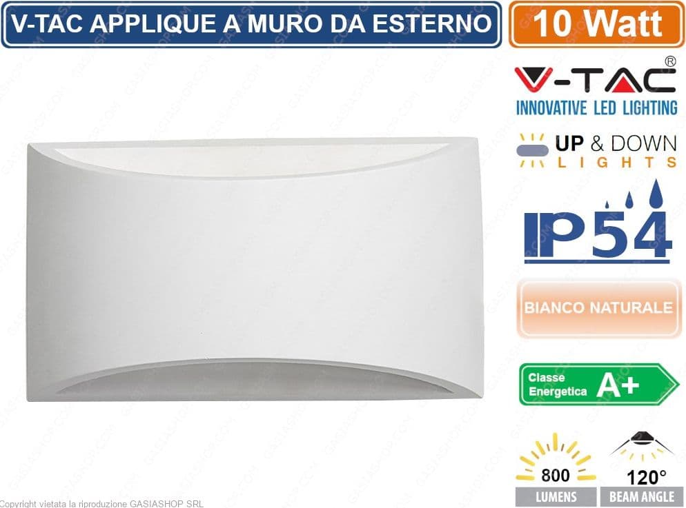 V-TAC VT-815 APPLIQUE LAMPADA DA MURO WALL LIGHT BIANCA CON DOPPIO LED COB 10W - SKU 8683 - 2