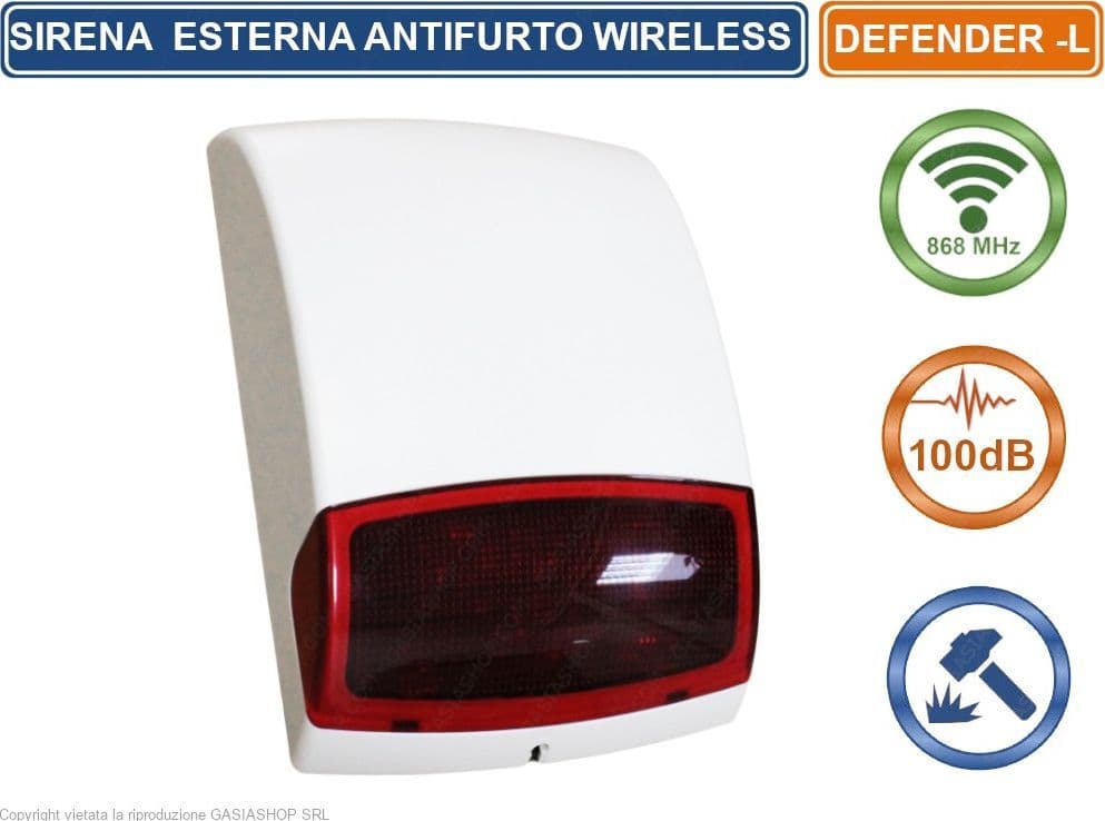 SIRENA SEGNALATORE OTTICO ACUSTICO WIRELESS 868 MHZ 100 DB PER ANTIFURTO ALLARME DEFENDER - 4