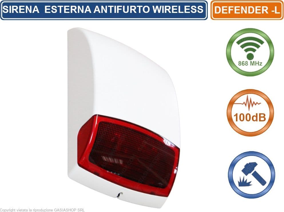 SIRENA SEGNALATORE OTTICO ACUSTICO WIRELESS 868 MHZ 100 DB PER ANTIFURTO ALLARME DEFENDER - 3