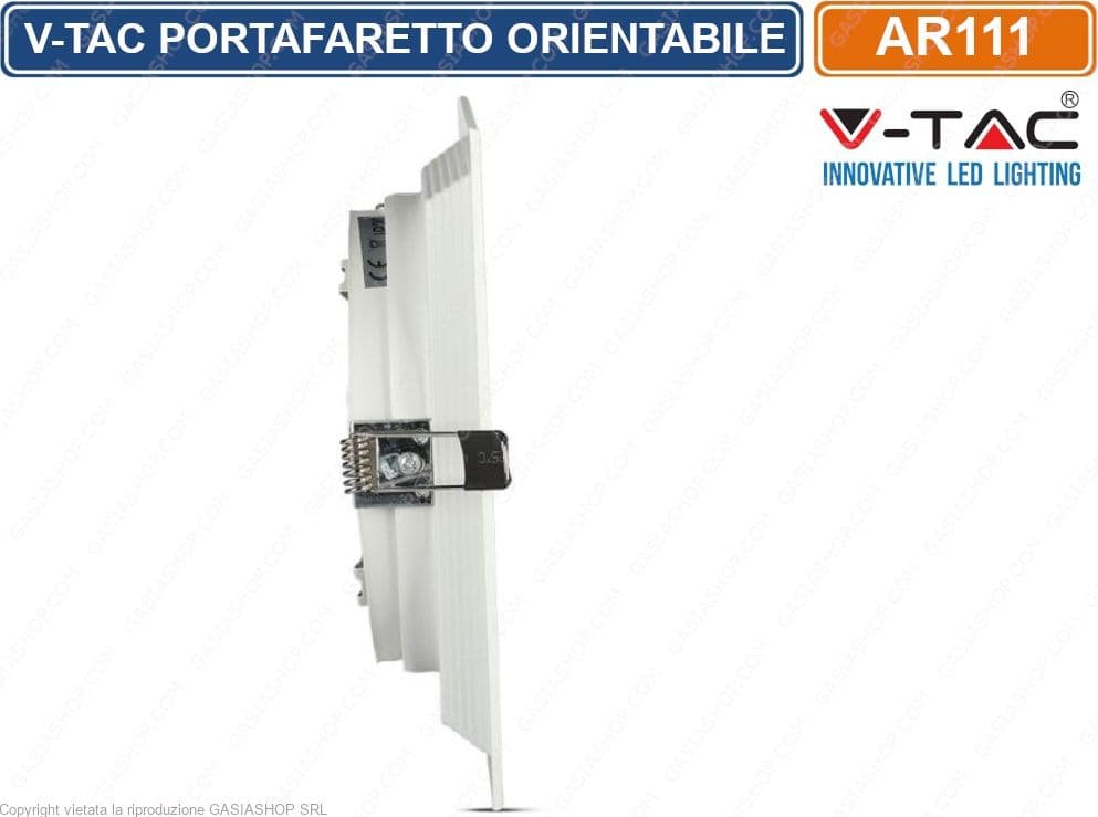 V-TAC VT-7221 PORTAFARETTO ORIENTABILE DA INCASSO PER LAMPADINE AR111 - SKU 3575 - 3