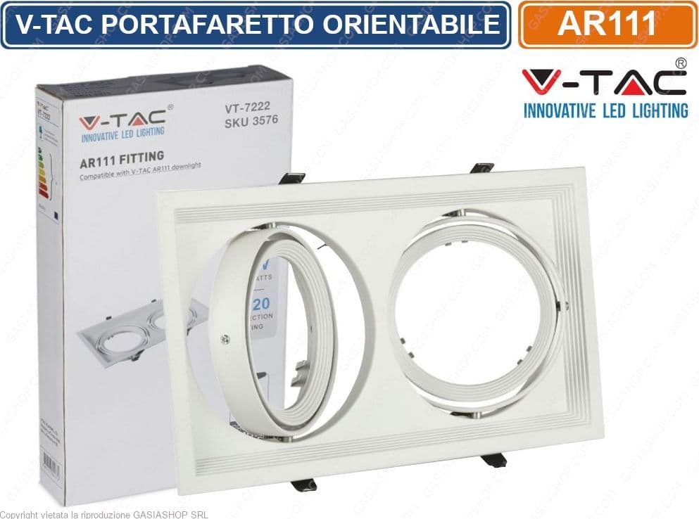 V-TAC VT-7222 PORTAFARETTO DOPPIO ORIENTABILE DA INCASSO PER LAMPADINE AR111 - SKU 3576 - 6
