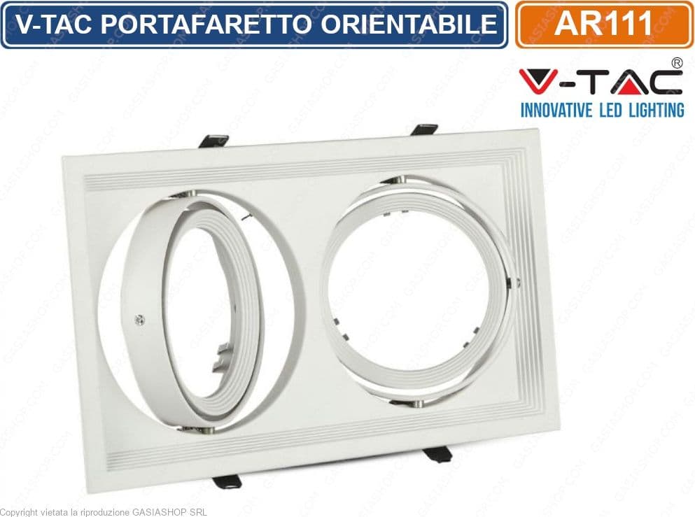 V-TAC VT-7222 PORTAFARETTO DOPPIO ORIENTABILE DA INCASSO PER LAMPADINE AR111 - SKU 3576 - 2