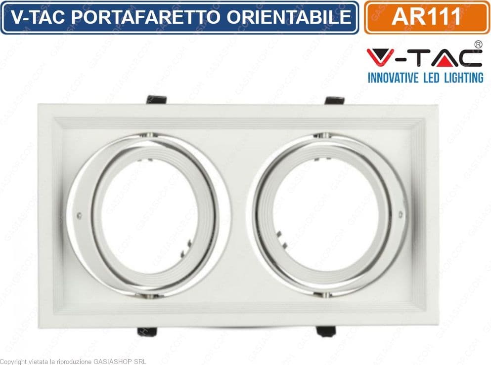 V-TAC VT-7222 PORTAFARETTO DOPPIO ORIENTABILE DA INCASSO PER LAMPADINE AR111 - SKU 3576 - 4