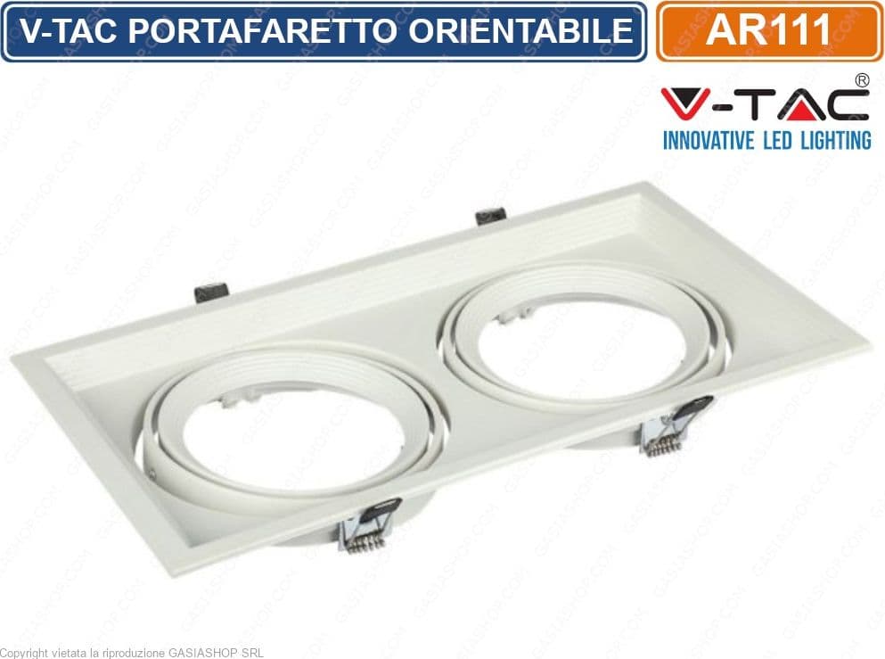 V-TAC VT-7222 PORTAFARETTO DOPPIO ORIENTABILE DA INCASSO PER LAMPADINE AR111 - SKU 3576 - 5