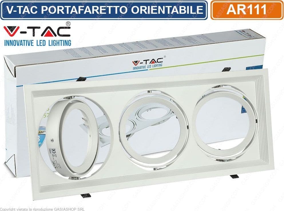 V-TAC VT-7223 PORTAFARETTO TRIPLO ORIENTABILE DA INCASSO PER LAMPADINE AR111 - SKU 3577 - 6