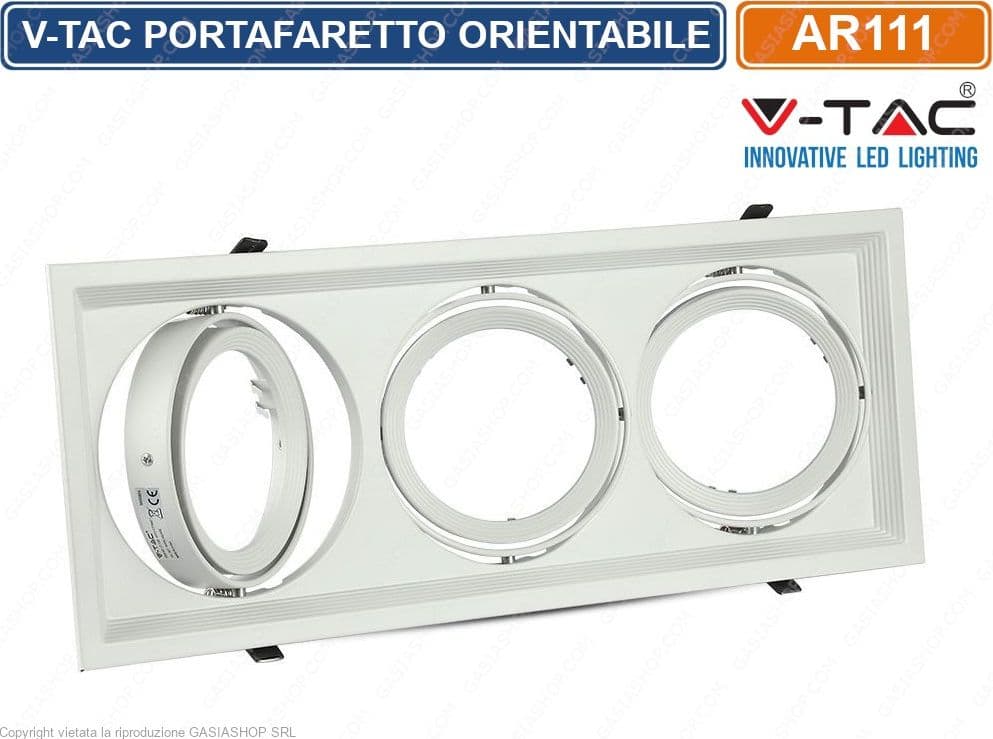 V-TAC VT-7223 PORTAFARETTO TRIPLO ORIENTABILE DA INCASSO PER LAMPADINE AR111 - SKU 3577 - 2