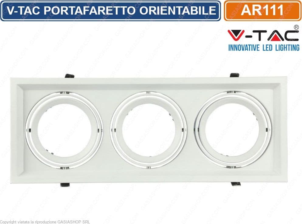 V-TAC VT-7223 PORTAFARETTO TRIPLO ORIENTABILE DA INCASSO PER LAMPADINE AR111 - SKU 3577 - 3