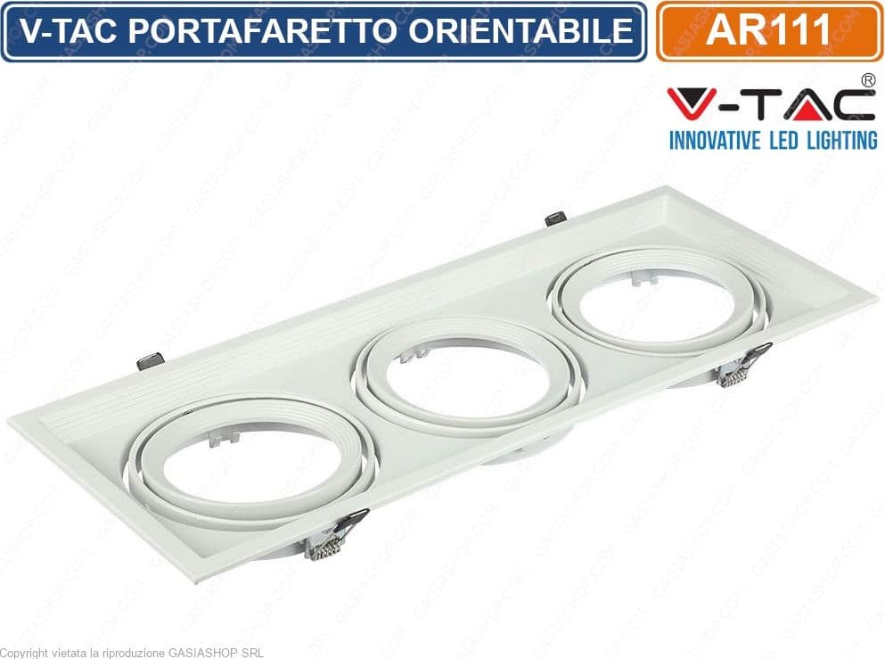 V-TAC VT-7223 PORTAFARETTO TRIPLO ORIENTABILE DA INCASSO PER LAMPADINE AR111 - SKU 3577 - 4