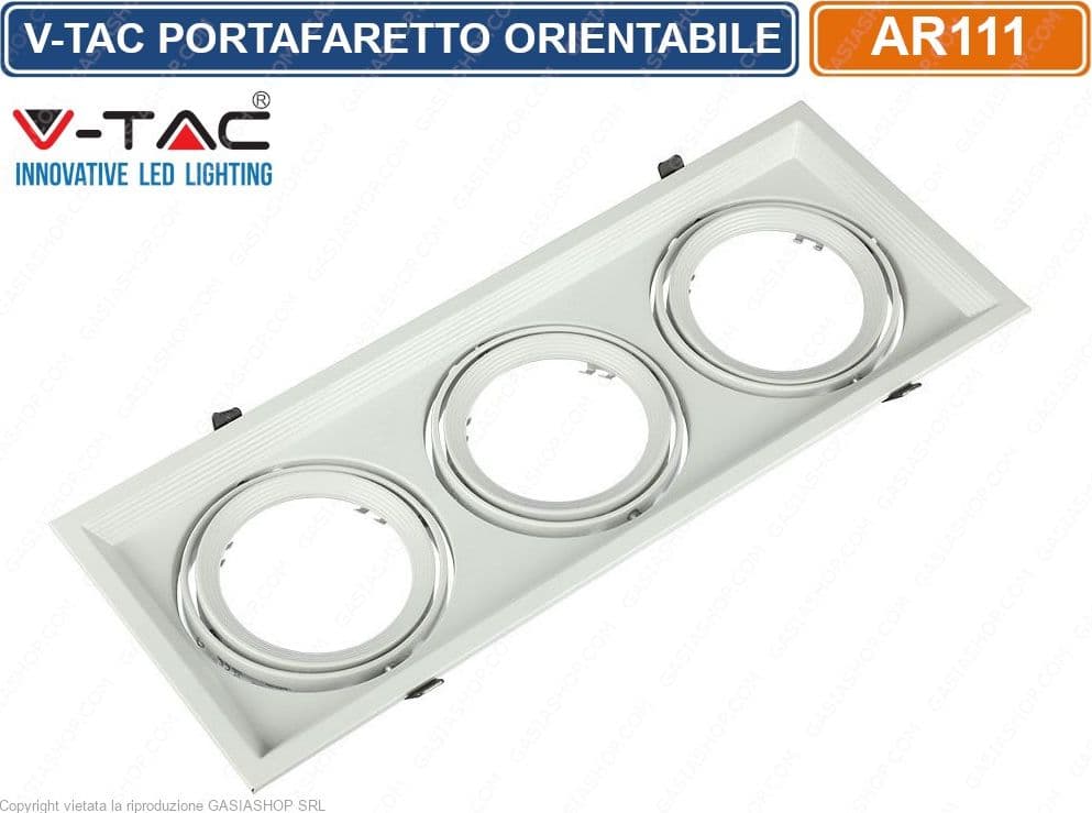 V-TAC VT-7223 PORTAFARETTO TRIPLO ORIENTABILE DA INCASSO PER LAMPADINE AR111 - SKU 3577 - 5