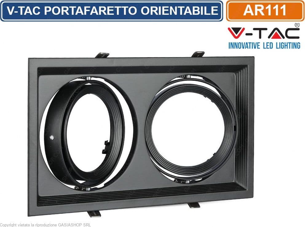 V-TAC VT-7222 PORTAFARETTO DOPPIO ORIENTABILE DA INCASSO PER LAMPADINE AR111 - SKU 3582 - 2