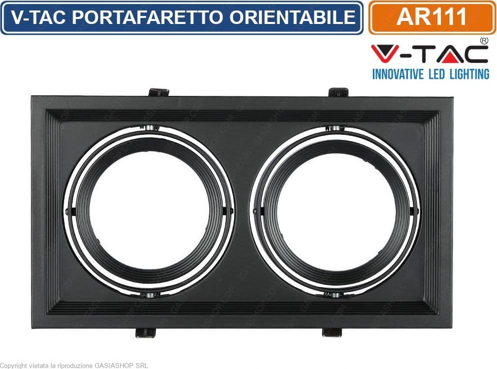 V-TAC VT-7222 PORTAFARETTO DOPPIO ORIENTABILE DA INCASSO PER LAMPADINE AR111 - SKU 3582 - 4
