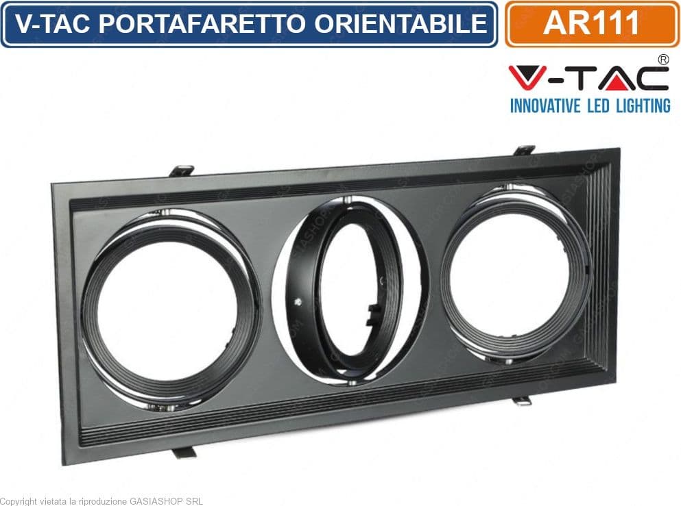 V-TAC VT-7223 PORTAFARETTO TRIPLO ORIENTABILE DA INCASSO PER LAMPADINE AR111 - SKU 3583 - 2