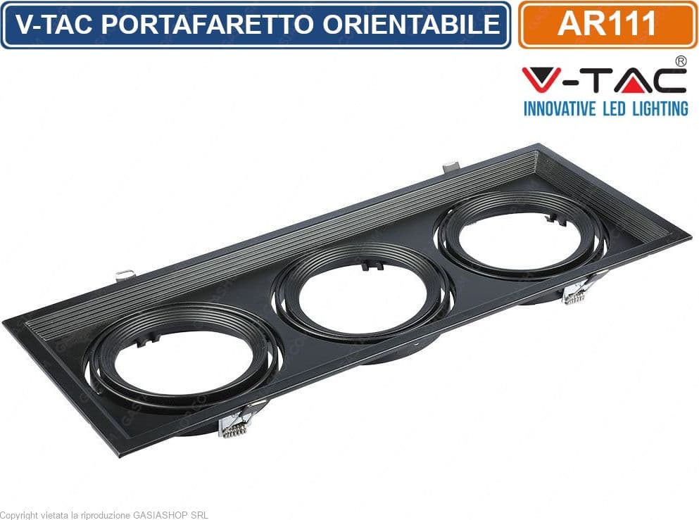 V-TAC VT-7223 PORTAFARETTO TRIPLO ORIENTABILE DA INCASSO PER LAMPADINE AR111 - SKU 3583 - 3