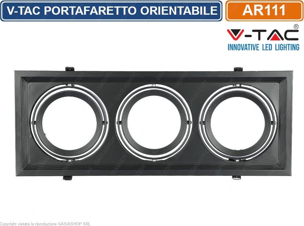V-TAC VT-7223 PORTAFARETTO TRIPLO ORIENTABILE DA INCASSO PER LAMPADINE AR111 - SKU 3583 - 4