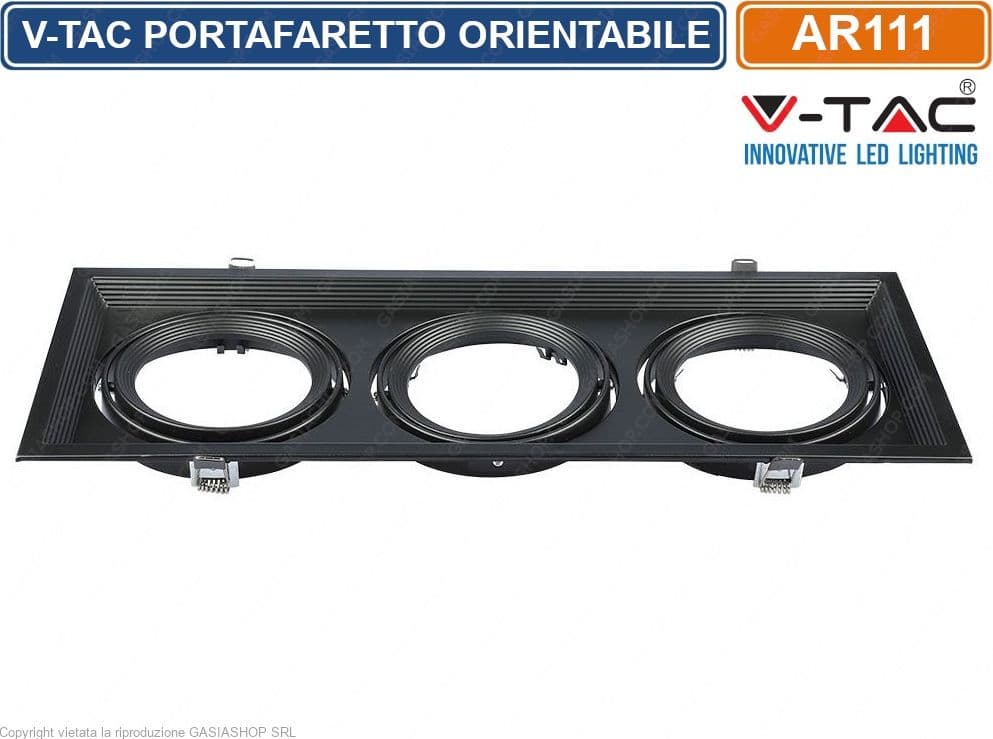 V-TAC VT-7223 PORTAFARETTO TRIPLO ORIENTABILE DA INCASSO PER LAMPADINE AR111 - SKU 3583 - 5