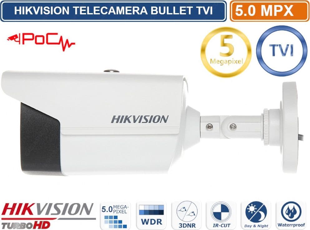 TELECAMERA BULLET HD-TVI HIKVISION TURBO HD 5MP POC 3.6MM VISIONE NOTTURNA 40 METRI EXIR TECHNOLOGY IP67 - 3