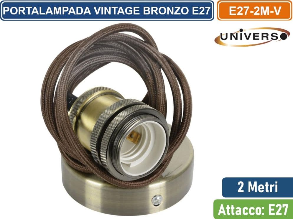 LAMPADARIO PORTALAMPADA A SOSPENSIONE VINTAGE BRONZO PER LAMPADINE E27 - 2