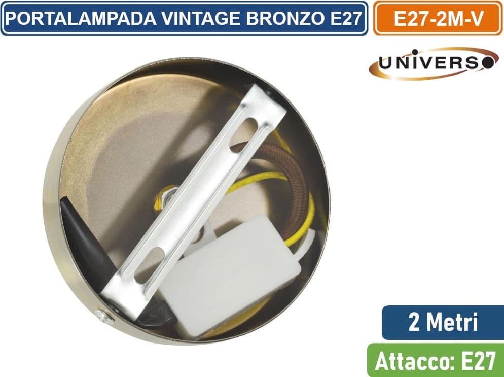 LAMPADARIO PORTALAMPADA A SOSPENSIONE VINTAGE BRONZO PER LAMPADINE E27 - 3