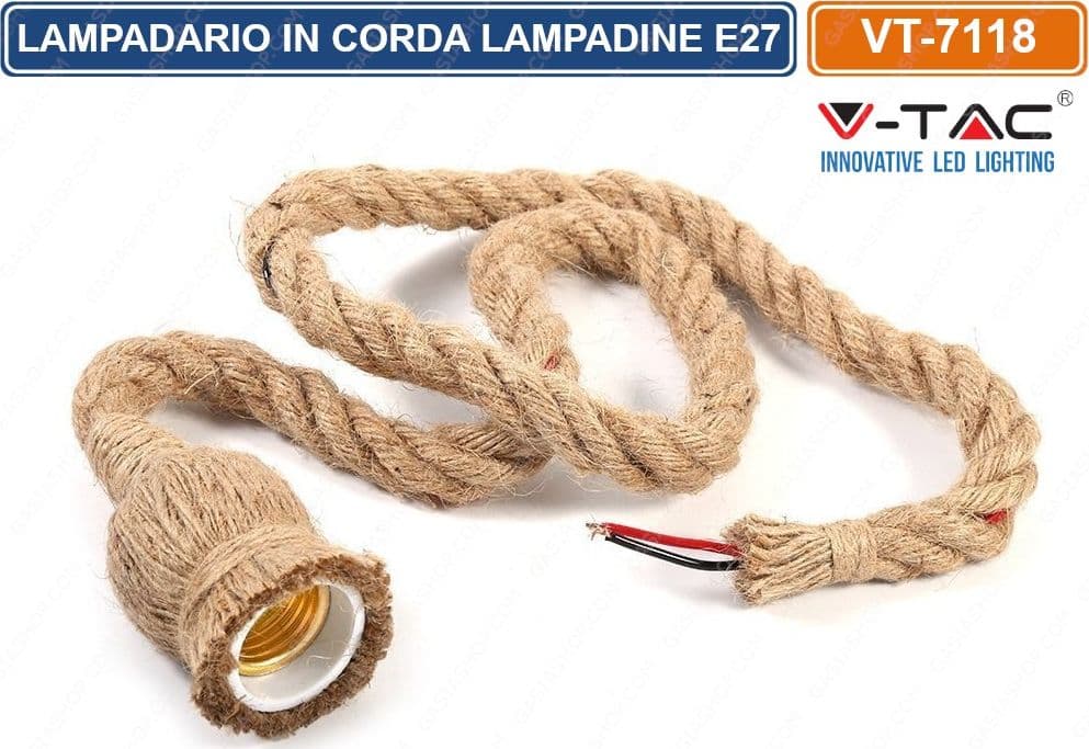 V-TAC VT-7118 LAMPADARIO IN CORDA CON PORTALAMPADA PER LAMPADINE E27 - SKU 3754 - 2