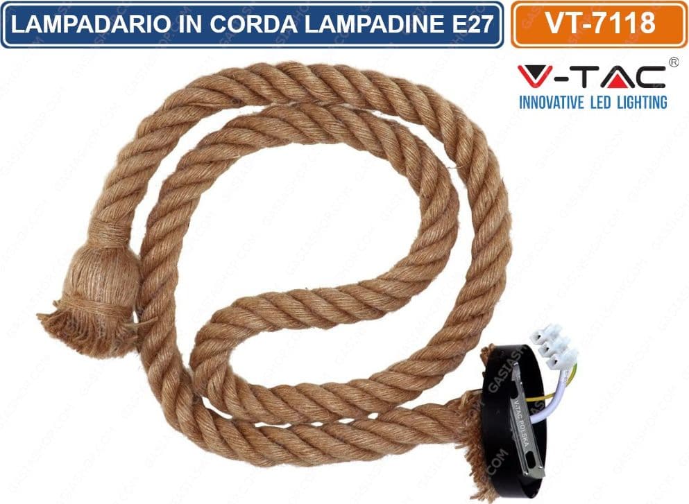 V-TAC VT-7118 LAMPADARIO IN CORDA CON PORTALAMPADA PER LAMPADINE E27 - SKU 3754 - 3