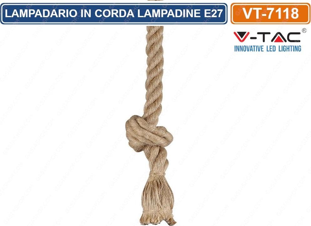 V-TAC VT-7118 LAMPADARIO IN CORDA CON PORTALAMPADA PER LAMPADINE E27 - SKU 3754 - 4