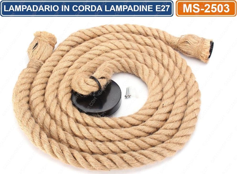 LAMPADARIO IN CORDA DOPPIO CON PORTALAMPADA PER LAMPADINE ATTACCO E27 2 METRI - 2