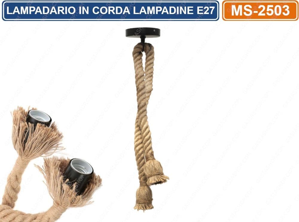 LAMPADARIO IN CORDA DOPPIO CON PORTALAMPADA PER LAMPADINE ATTACCO E27 2 METRI - 3