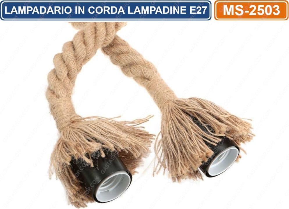 LAMPADARIO IN CORDA DOPPIO CON PORTALAMPADA PER LAMPADINE ATTACCO E27 2 METRI - 4