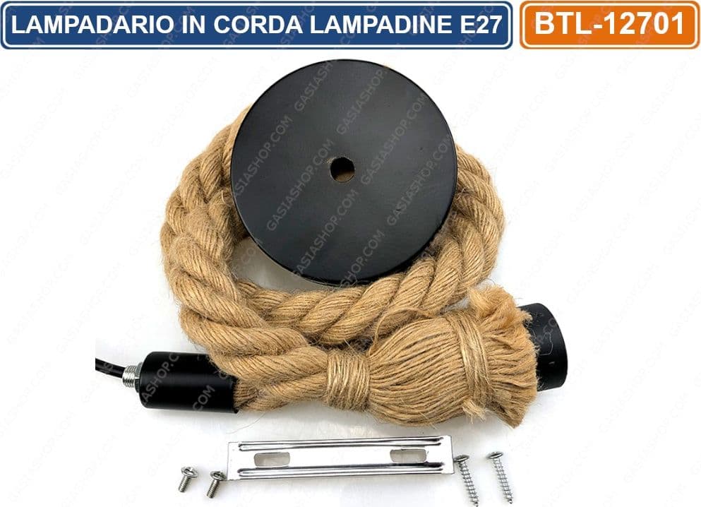 LAMPADARIO IN CORDA CON PORTALAMPADA PER LAMPADINE ATTACCO E27 1.5 METRI - 2