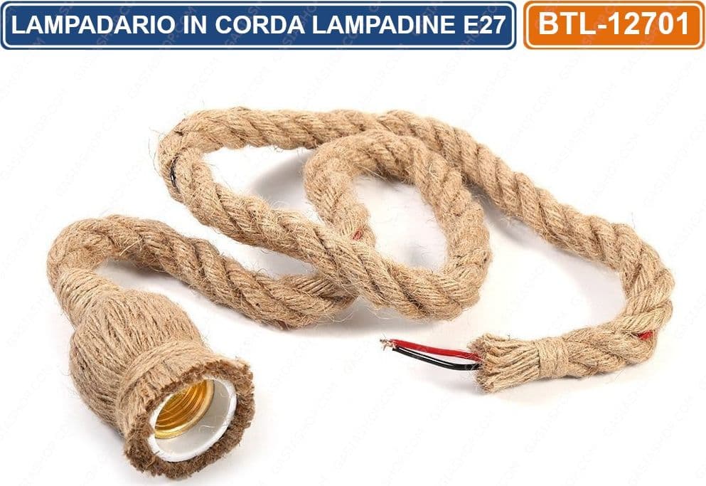 LAMPADARIO IN CORDA CON PORTALAMPADA PER LAMPADINE ATTACCO E27 1.5 METRI - 3