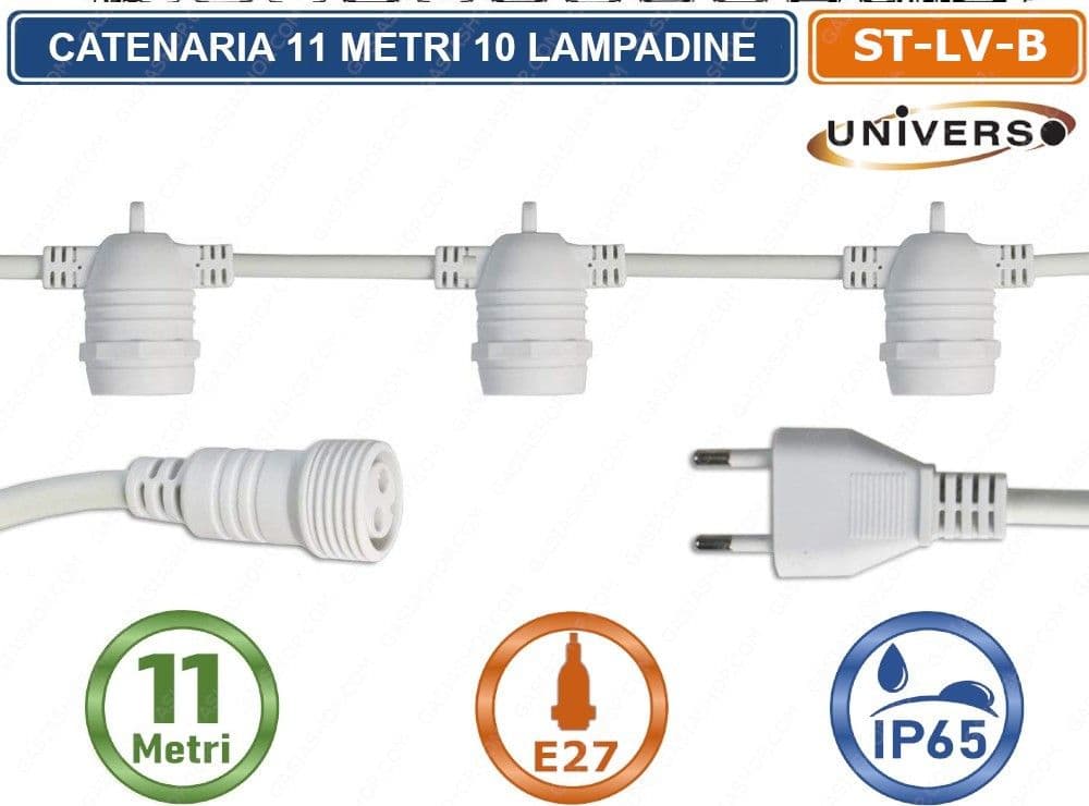 CATENA CATENARIA LUMINOSA 11 METRI BIANCA PER 10 LAMPADINE LED E27 PER ESTERNO IP65 - 2