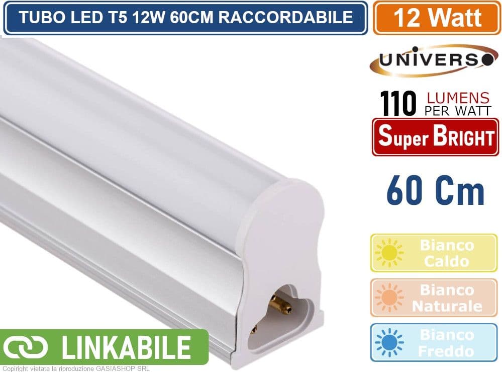 TUBO NEON LED SMD PLAFONIERA RACCORDABILE DA 60CM 12 WATT 1320 LUMEN - 2