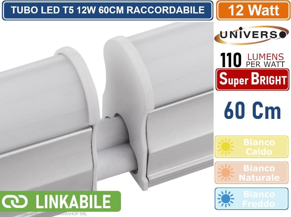 TUBO NEON LED SMD PLAFONIERA RACCORDABILE DA 60CM 12 WATT 1320 LUMEN - 5
