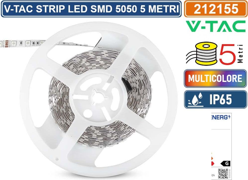 V-TAC VT-5050-60 STRISCIA LED FLESSIBILE 35W SMD RGB 60 LED/METRO 12V IP65 - BOBINA DA 5 METRI - SKU 212155 - 3