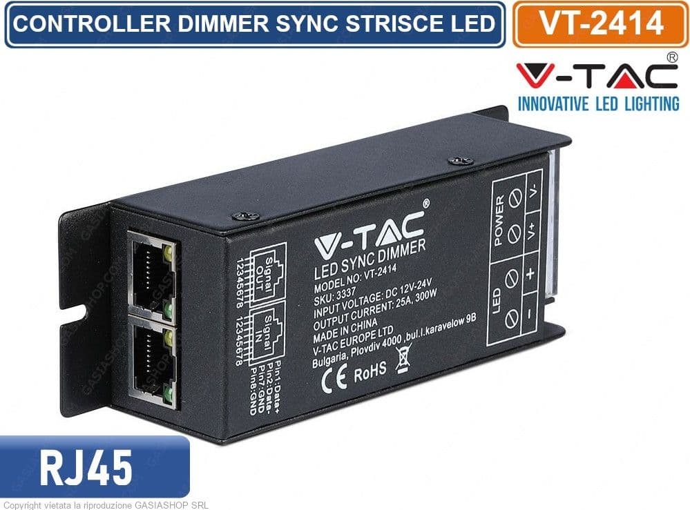 V-TAC VT-2414 CONTROLLER DIMMER SYNC CONNESIONE RJ45 PER STRISCE LED CON TELECOMANDO - SKU 3337 - 2