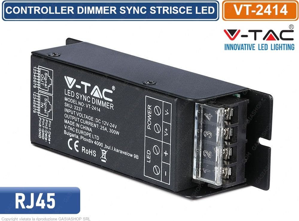 V-TAC VT-2414 CONTROLLER DIMMER SYNC CONNESIONE RJ45 PER STRISCE LED CON TELECOMANDO - SKU 3337 - 3