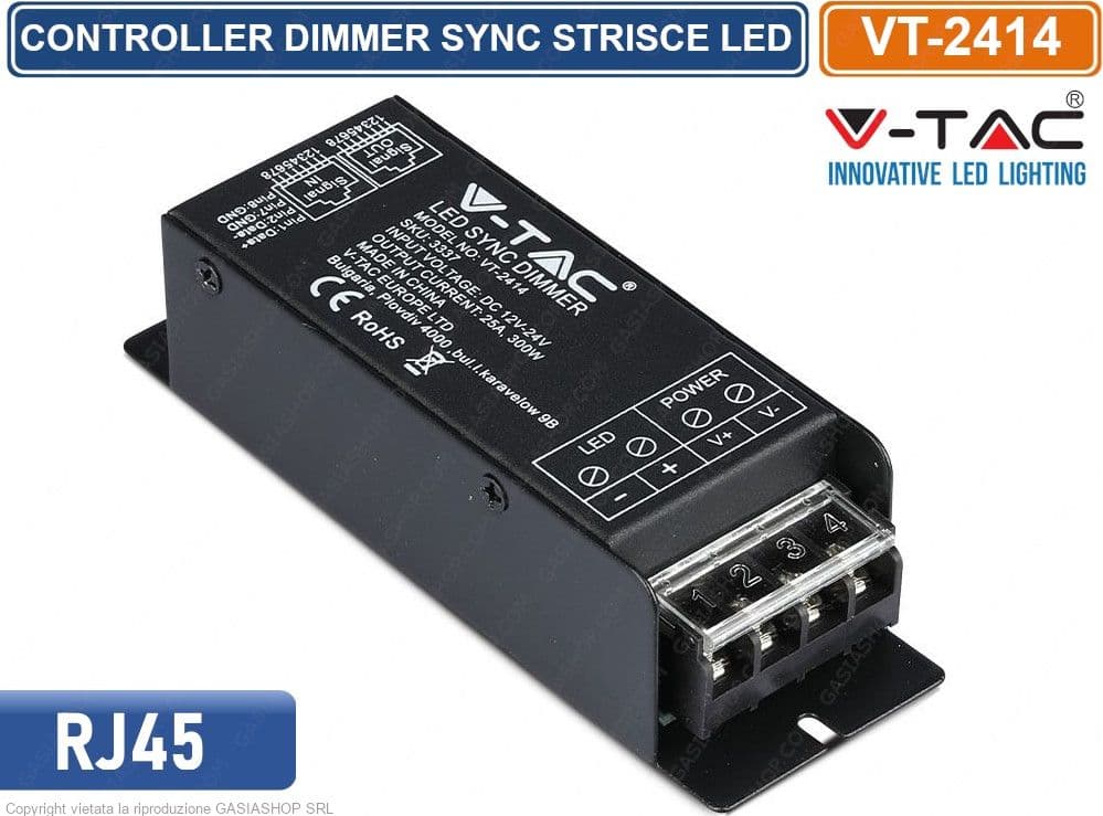V-TAC VT-2414 CONTROLLER DIMMER SYNC CONNESIONE RJ45 PER STRISCE LED CON TELECOMANDO - SKU 3337 - 4