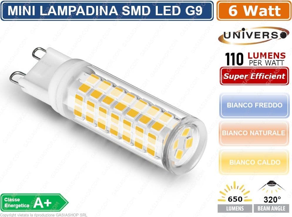 UNIVERSO MINI LAMPADINA CORN TUBOLARE LED SMD 2835 G9 6W WATT 680 LUMEN LUCE CALDA NATURALE FREDDA - 3