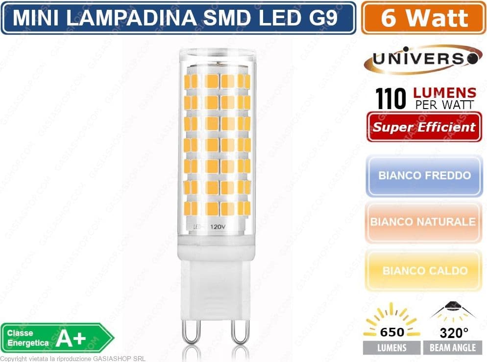 CONFEZIONE 15 MINI LAMPADINA CORN TUBOLARE LED SMD 2835 G9 6W WATT 680 LUMEN LUCE CALDA NATURALE FREDDA - 2