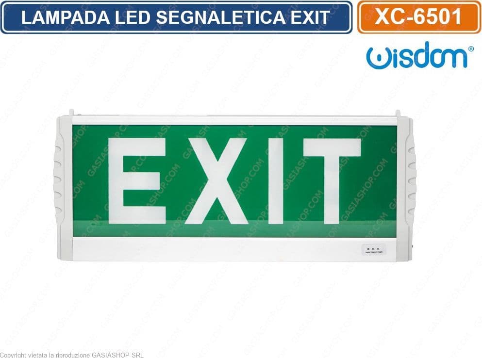 LAMPADA LED DI EMERGENZA A SOSPENSIONE CON SEGNALETICA USCITA EXIT 3W 6500K - 3